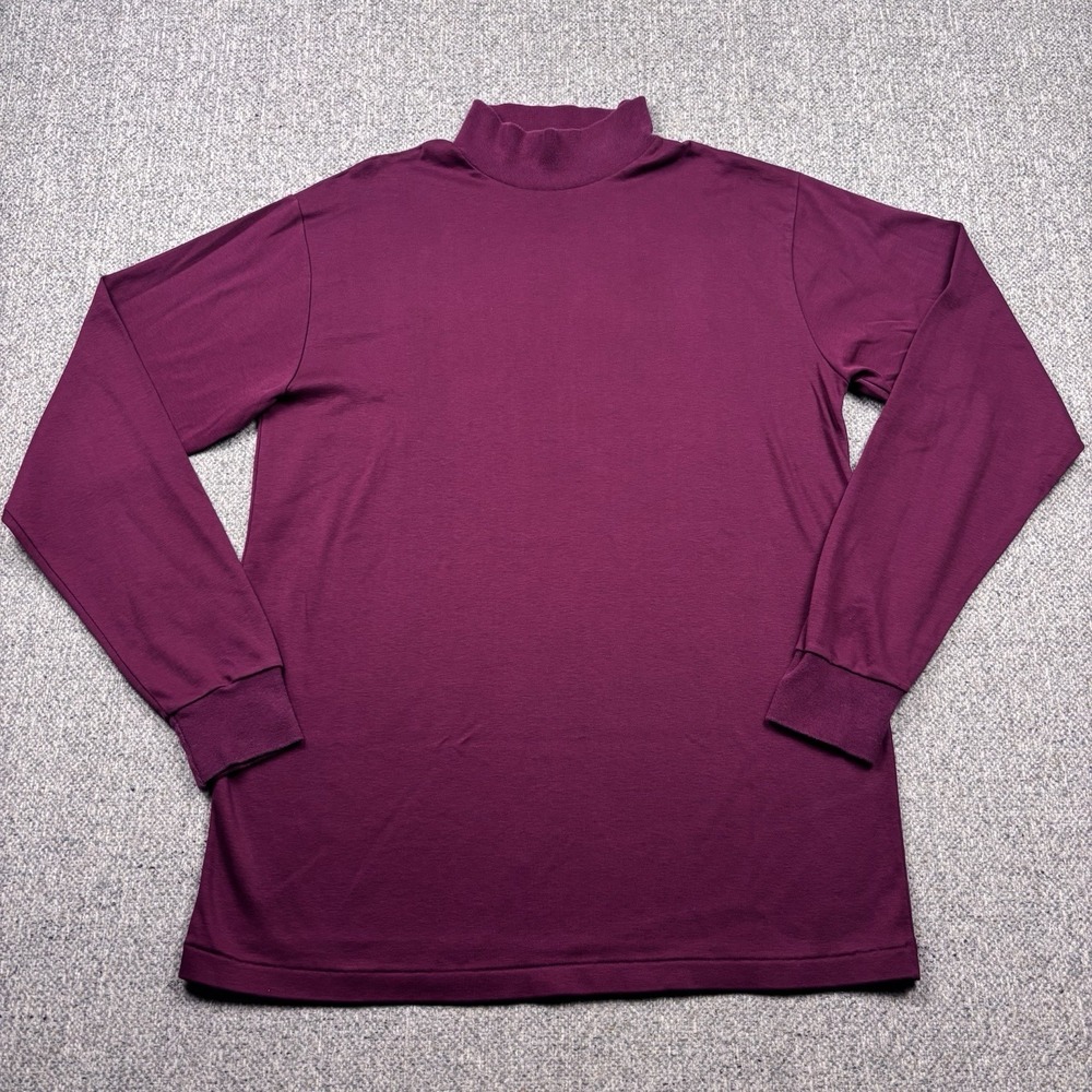 Lands' End VTG Mock Neck Shirt Made in USA Burgundy Long Sleeve Cotton Mens L